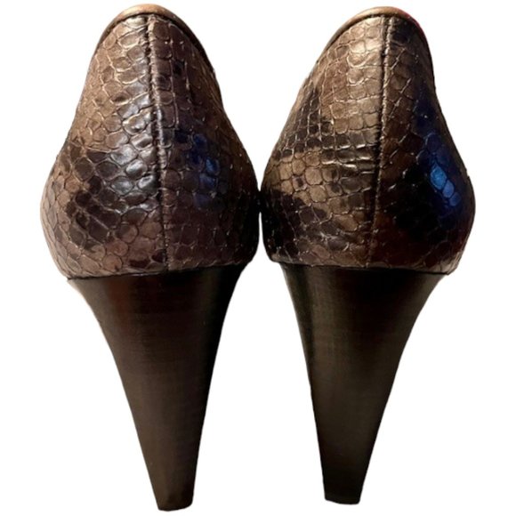 B. Makowski Nell "Snake" Embossed Leather Shoes - Brown/Tan - 9M - Picture 5 of 9